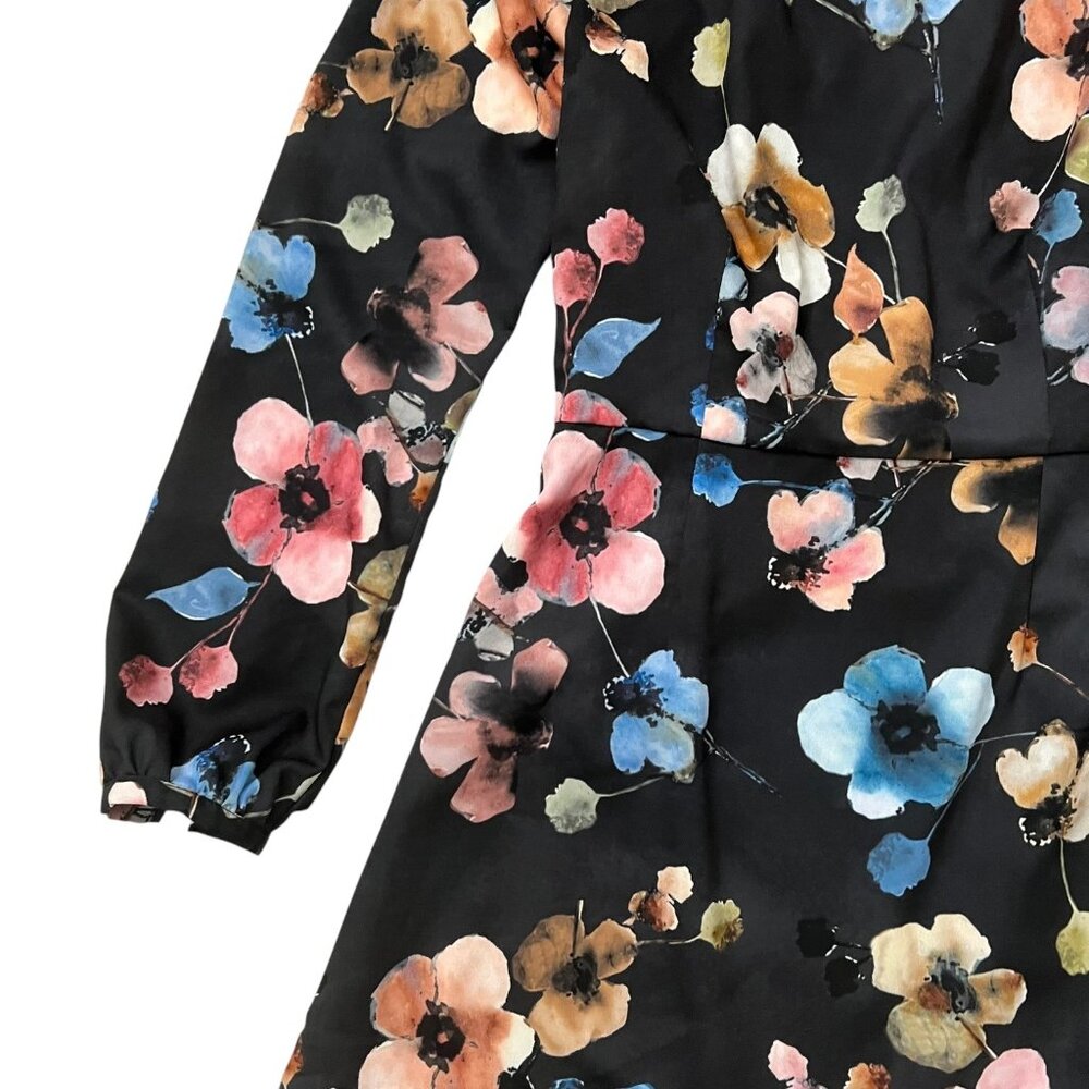 Anthropologie Hutch Shea Floral Mini Dress Black 6 Long Sleeve Ruffle Romantic - Picture 4 of 16